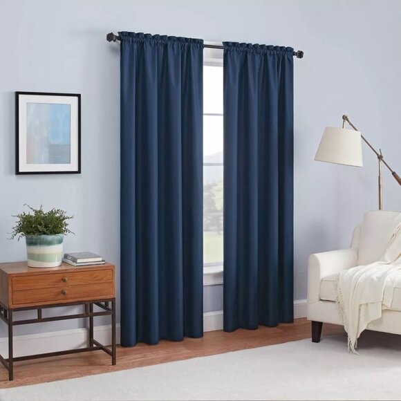 Eclipse Braxton Blackout & Thermaback Single Blue Curtain Panel 42" x 63" - Picture 1 of 7